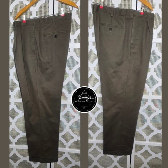 Lands' End Men's Olive Green Traditional Fit Pleated Cuffed Dress Pants Size 40 - Picture 2 of 10